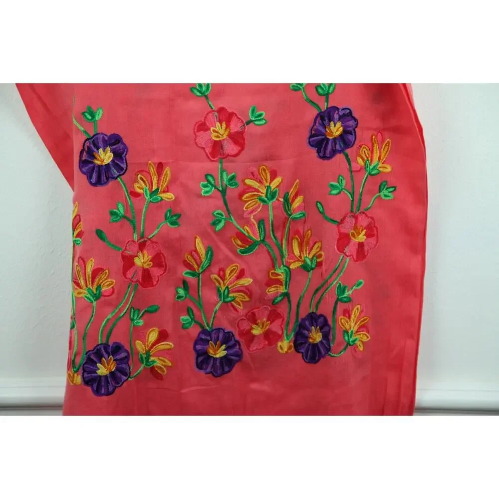 Womens Scarf Pink Floral Embroidered Dainty 26